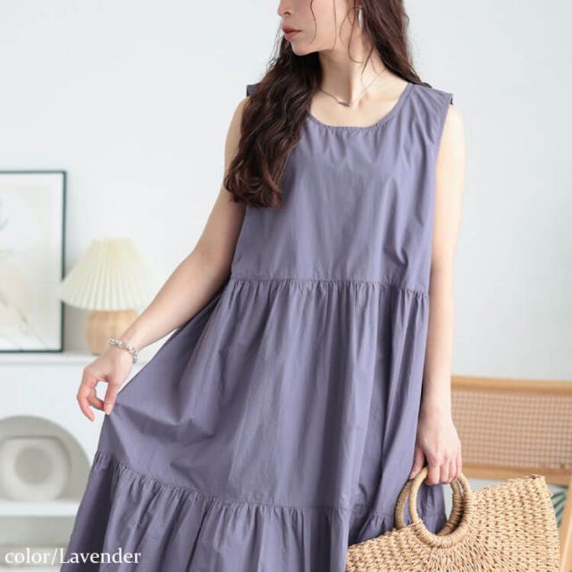 コットンレースアップティアードワンピース