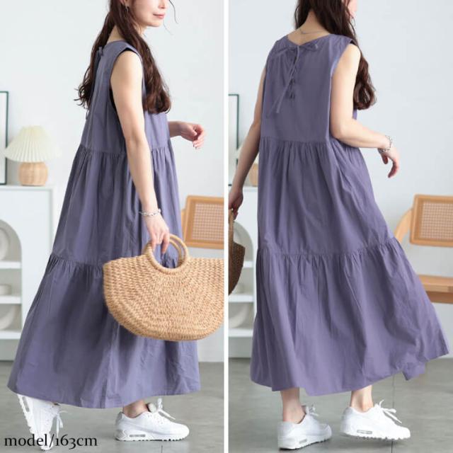 コットンレースアップティアードワンピース