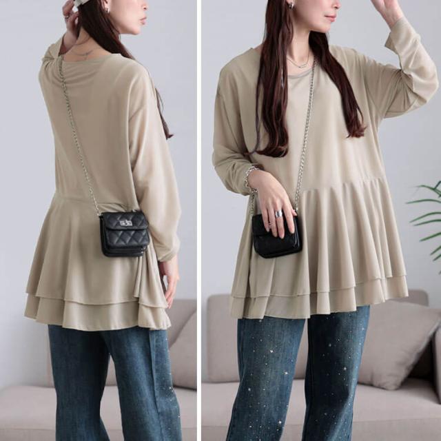 ストレッチカットシフォンペプラムチュニック