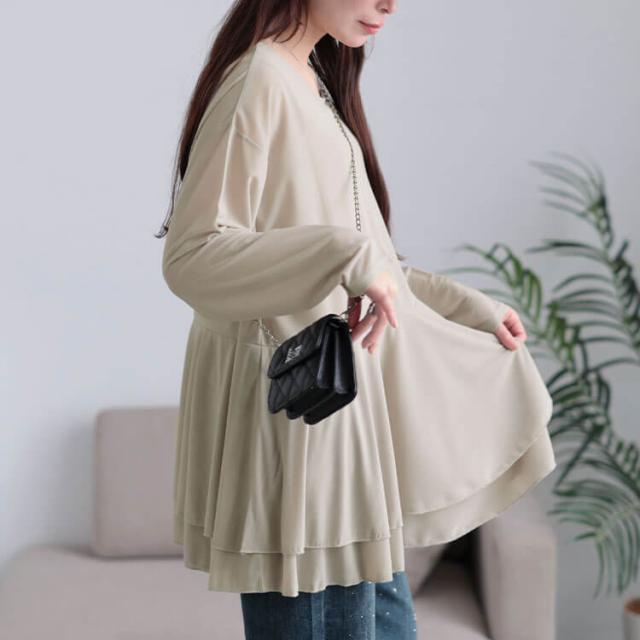 ストレッチカットシフォンペプラムチュニック
