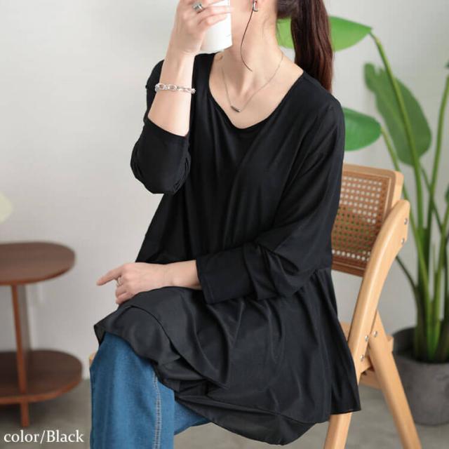 ストレッチカットシフォンペプラムチュニック