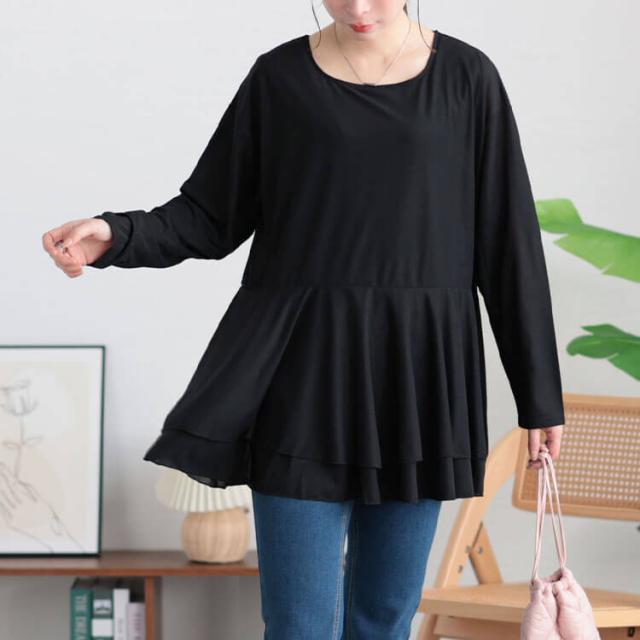 ストレッチカットシフォンペプラムチュニック