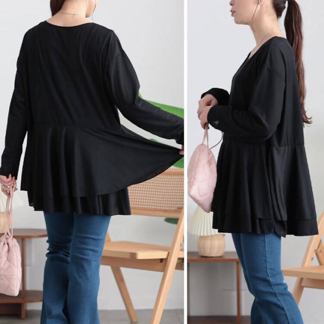 ストレッチカットシフォンペプラムチュニック