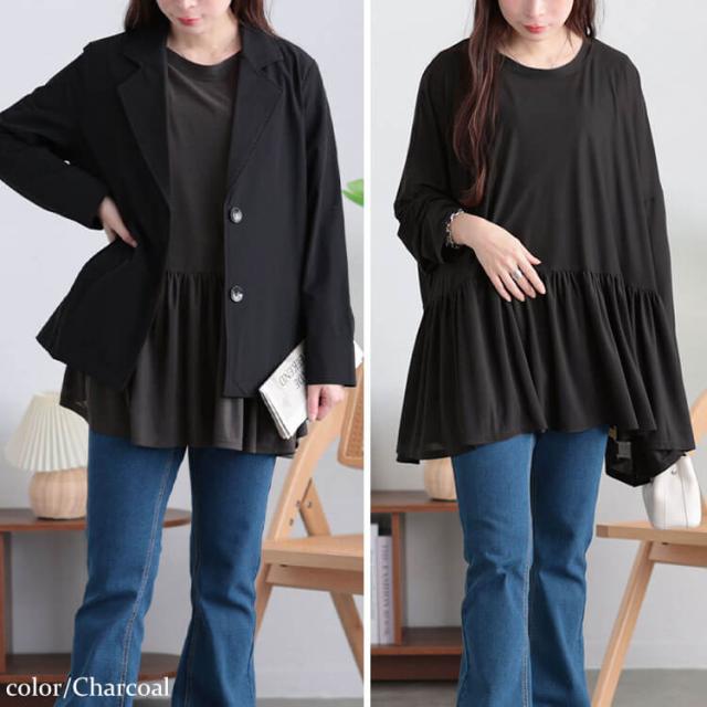 ストレッチカットシフォンペプラムチュニック