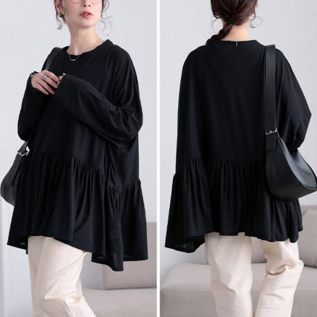 ストレッチカットシフォンペプラムチュニック