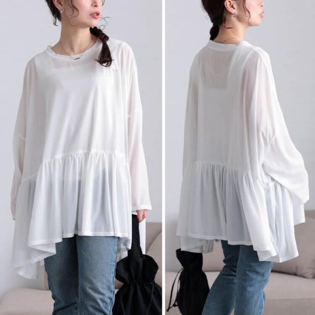 ストレッチカットシフォンペプラムチュニック