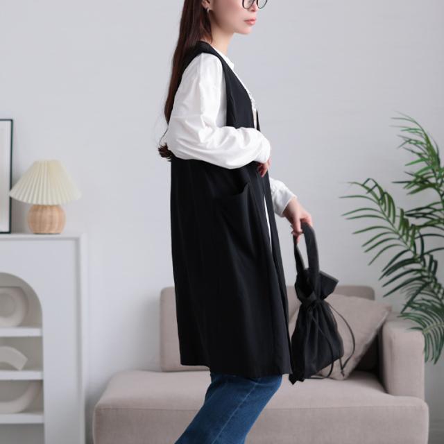 バックスリットノーカラーロングジレ