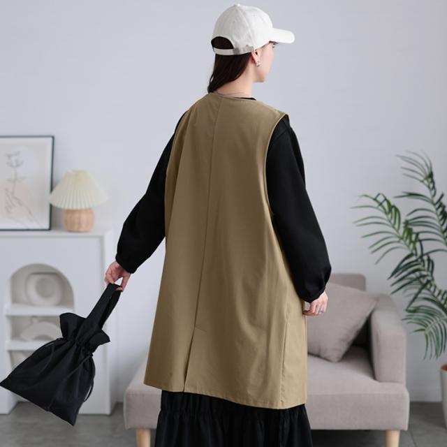 バックスリットノーカラーロングジレ