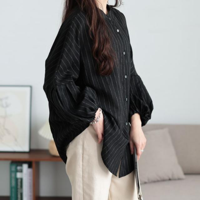 ピンストライプバルーンスリーブブラウス