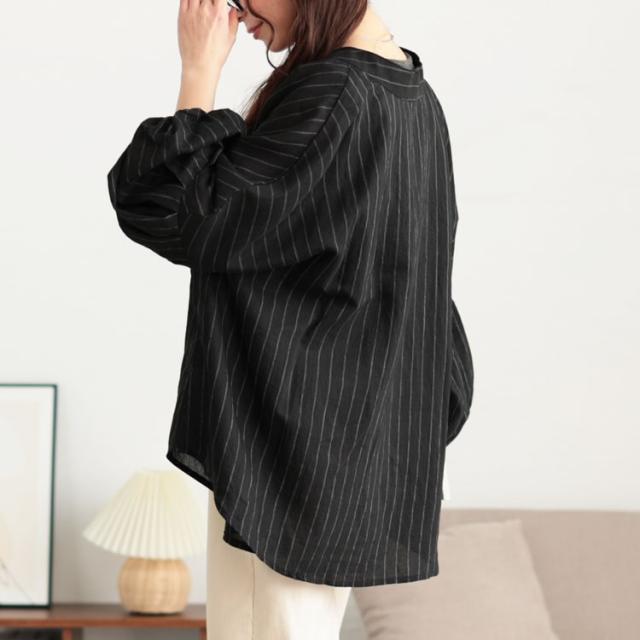 ピンストライプバルーンスリーブブラウス