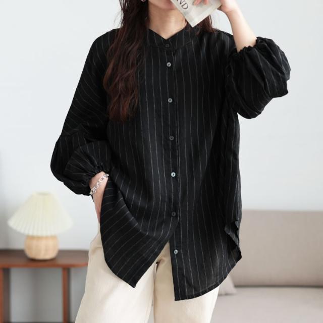 ピンストライプバルーンスリーブブラウス