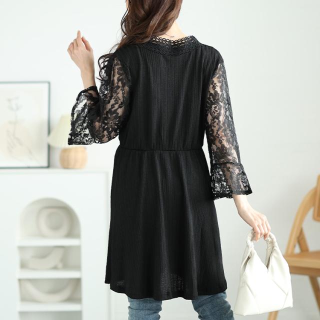 レースベルスリーブカシュクールチュニック