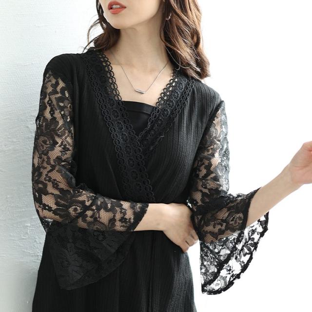 レースベルスリーブカシュクールチュニック