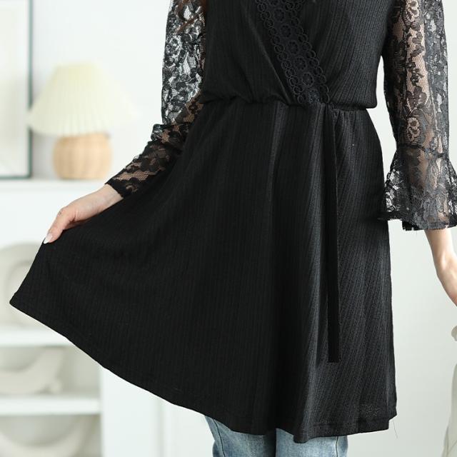 レースベルスリーブカシュクールチュニック