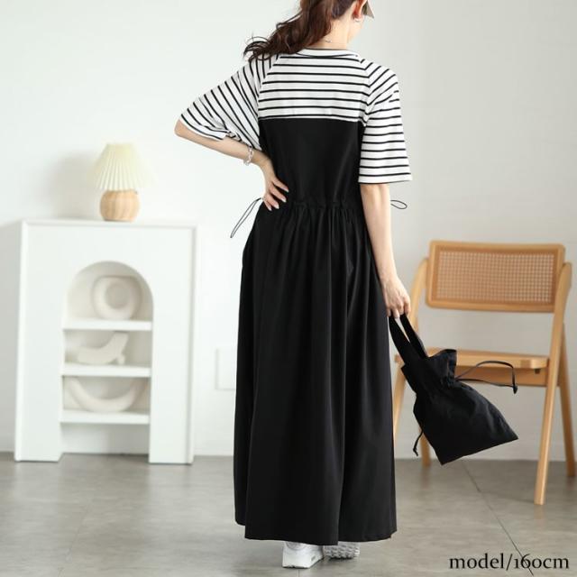 異素材ドッキングビスチェワンピース