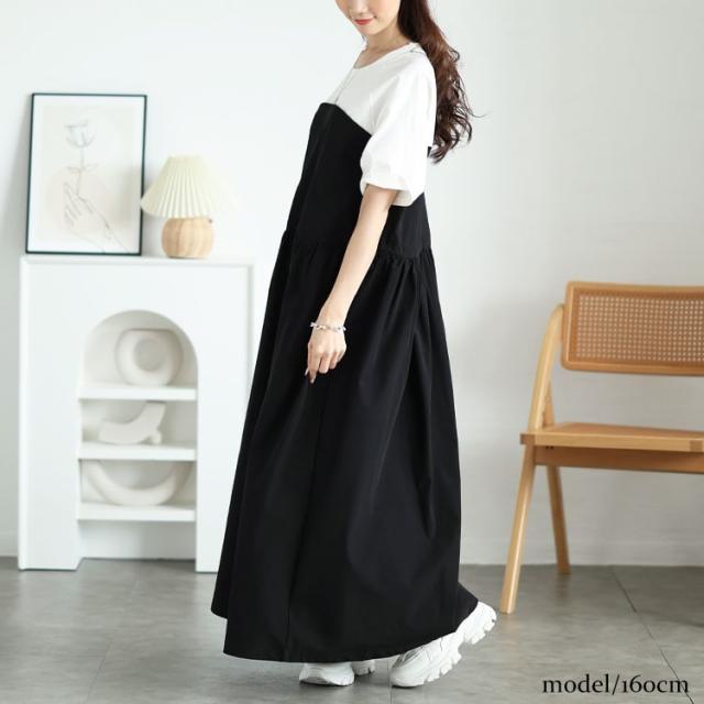 異素材ドッキングビスチェワンピース