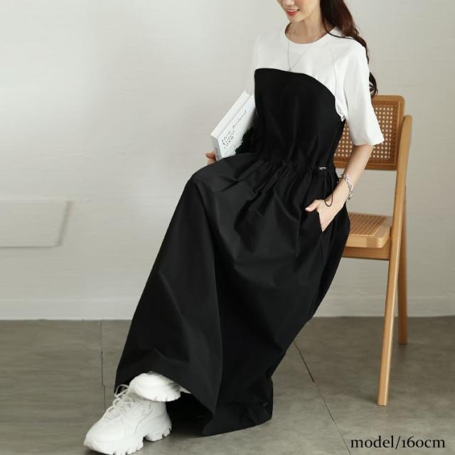 異素材ドッキングビスチェワンピース