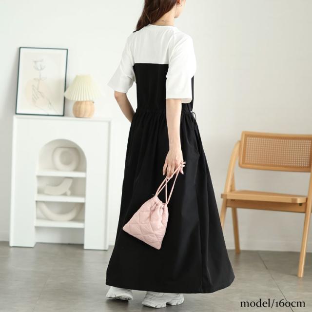 異素材ドッキングビスチェワンピース