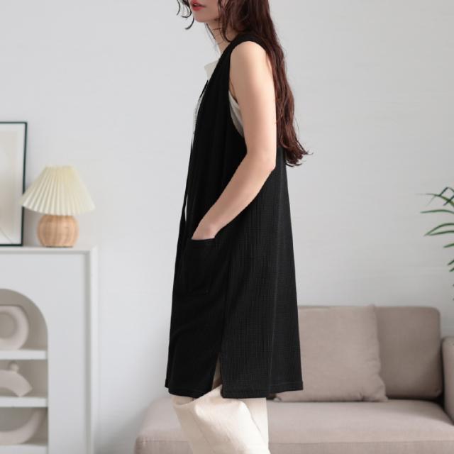 サイドスリット畦編みロングジレ