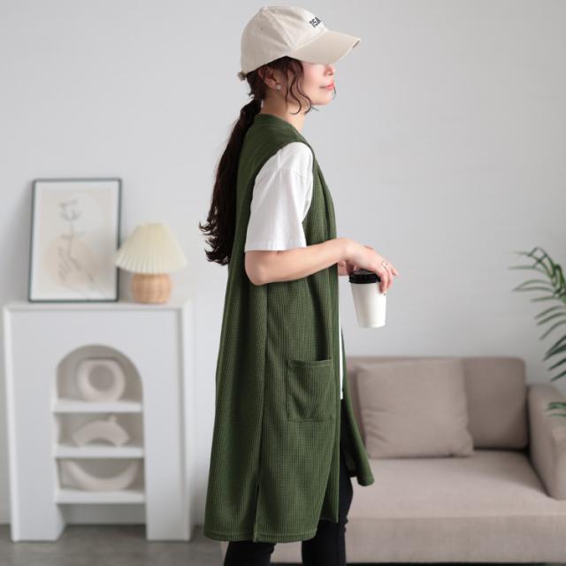 サイドスリット畦編みロングジレ