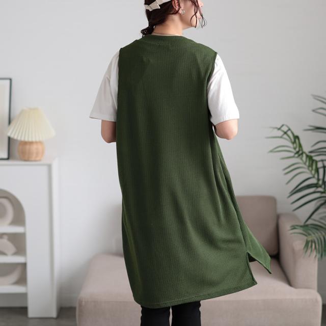 サイドスリット畦編みロングジレ