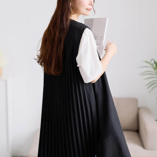 麻調バックプリーツロングジレ