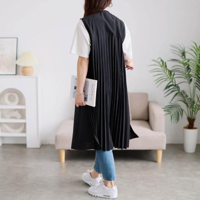 麻調バックプリーツロングジレ