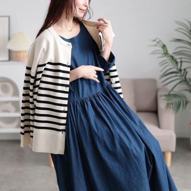 ギャザーポケットコットンデニムワンピース