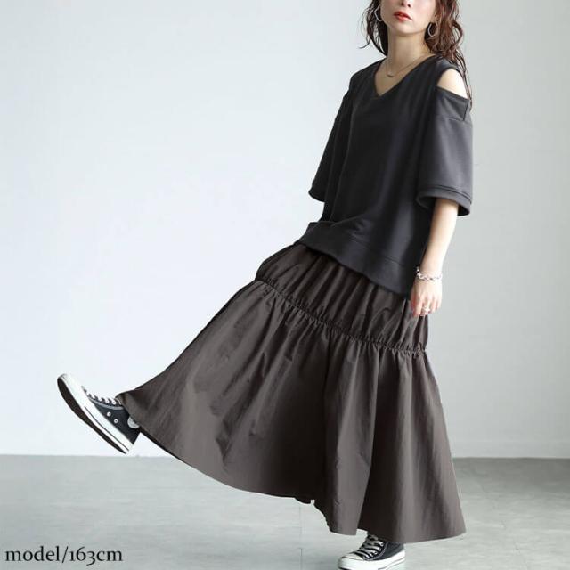 スリット袖ドッキングギャザーワンピース