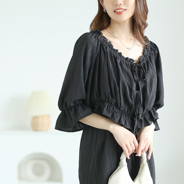 リボンフリルブラウス＆キャミワンピース2点セット