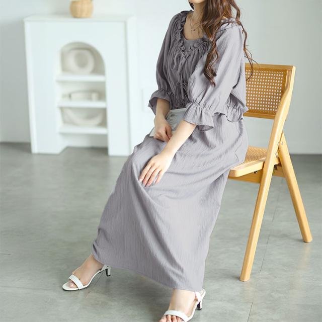 リボンフリルブラウス＆キャミワンピース2点セット