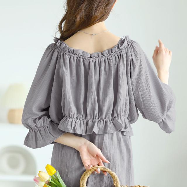 リボンフリルブラウス＆キャミワンピース2点セット