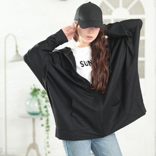 UVカット&接触冷感ストレッチ鹿の子ドルマンZIPパーカー