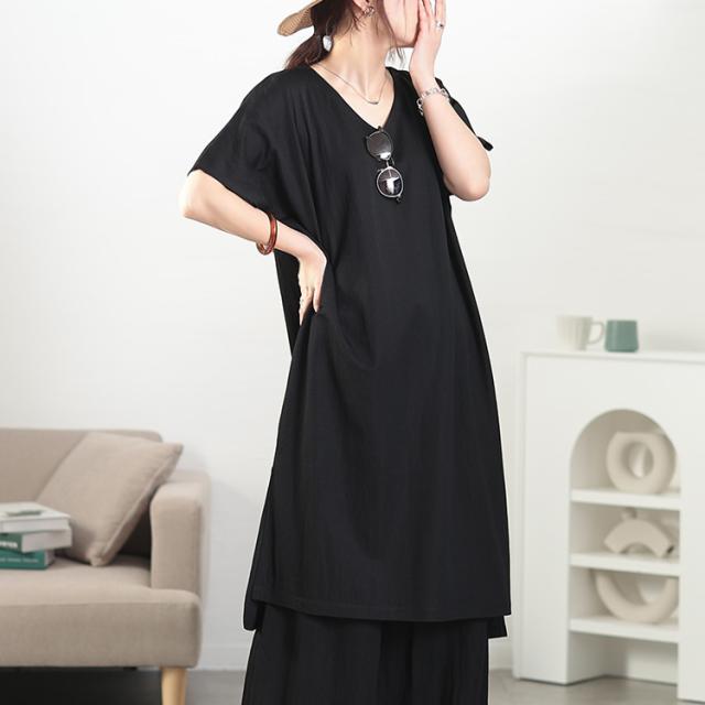 UVカット＆接触冷感ストレッチ鹿の子サイドスリットワンピース