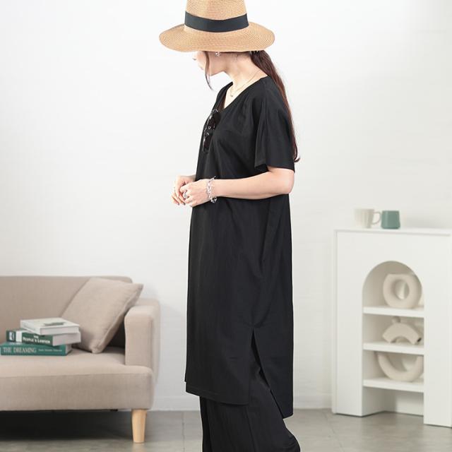 UVカット＆接触冷感ストレッチ鹿の子サイドスリットワンピース