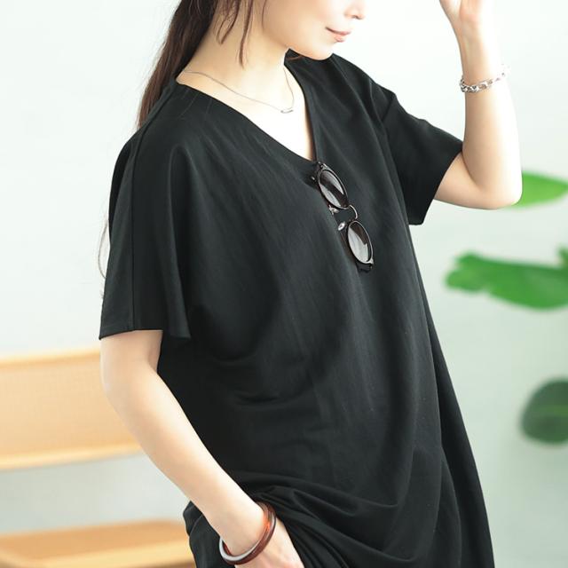 UVカット＆接触冷感ストレッチ鹿の子サイドスリットワンピース