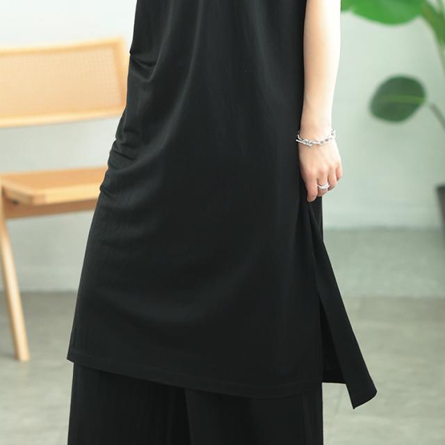 UVカット＆接触冷感ストレッチ鹿の子サイドスリットワンピース