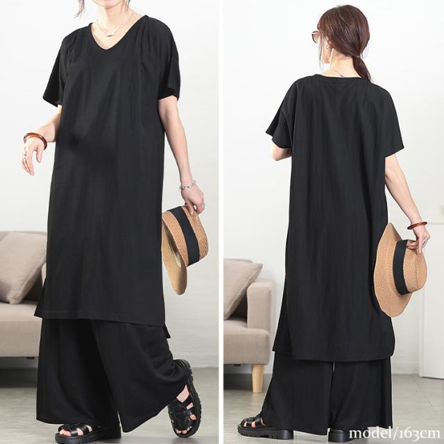 UVカット＆接触冷感ストレッチ鹿の子サイドスリットワンピース