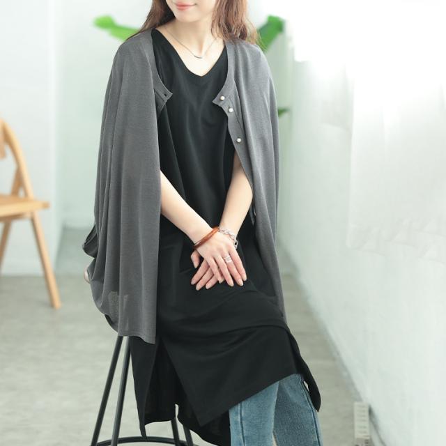 UVカット＆接触冷感ストレッチ鹿の子サイドスリットワンピース