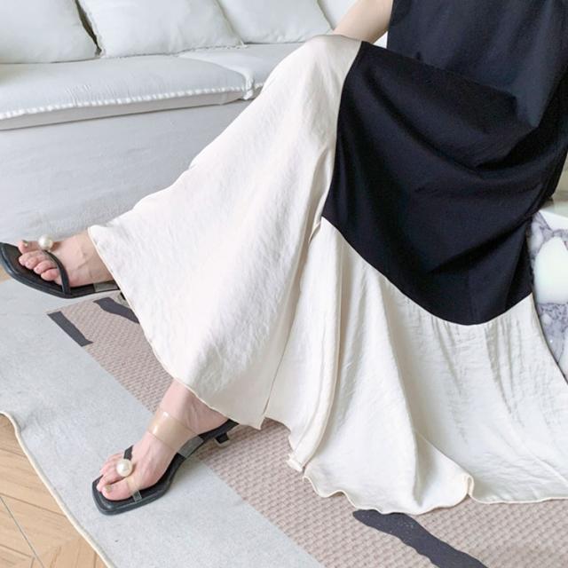 異素材アシンメトリーフレアワンピース