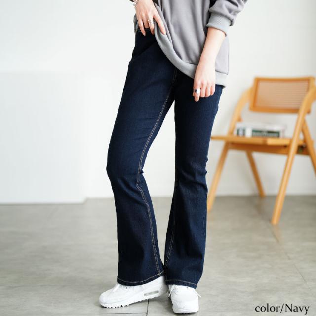接触冷感プルオンフレアデニムパンツ