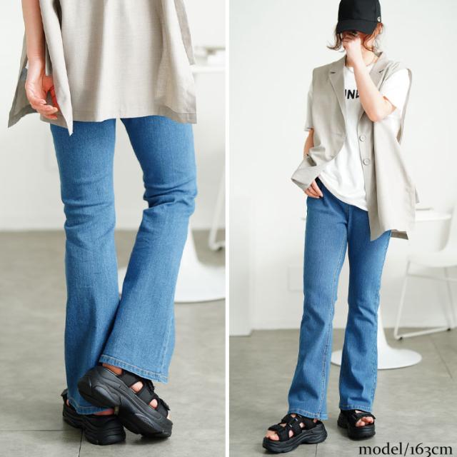 接触冷感プルオンフレアデニムパンツ