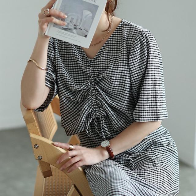 前後2wayシャーリングクロップドブラウス＆キャミワンピース2点セット