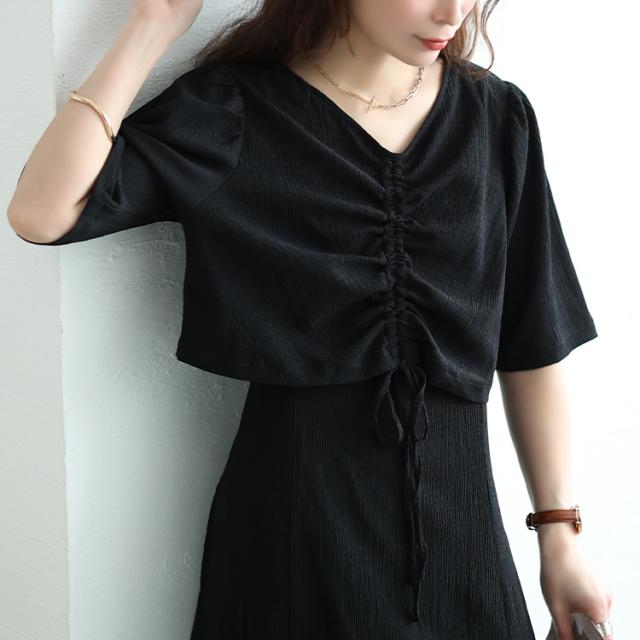 前後2wayシャーリングクロップドブラウス＆キャミワンピース2点セット