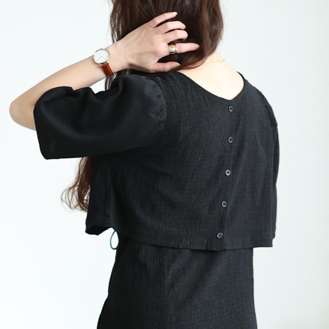 前後2wayシャーリングクロップドブラウス＆キャミワンピース2点セット