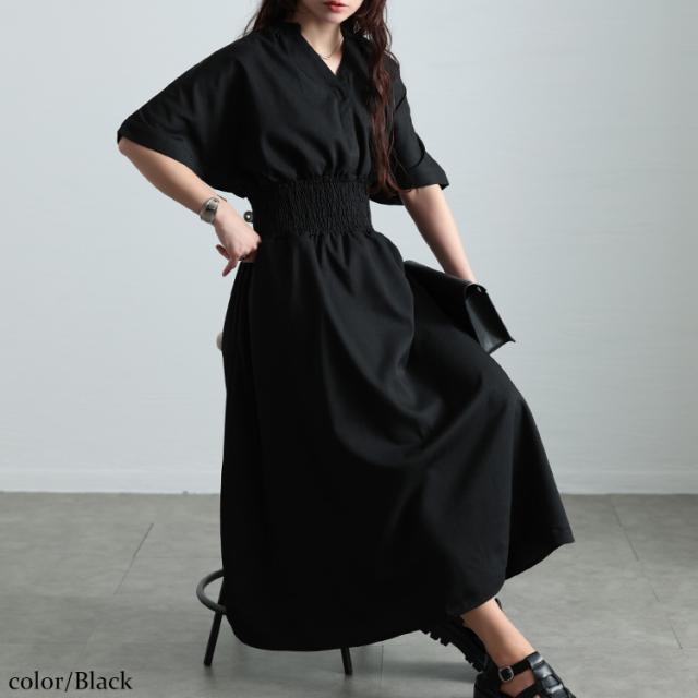 キーネックシャーリングワンピース