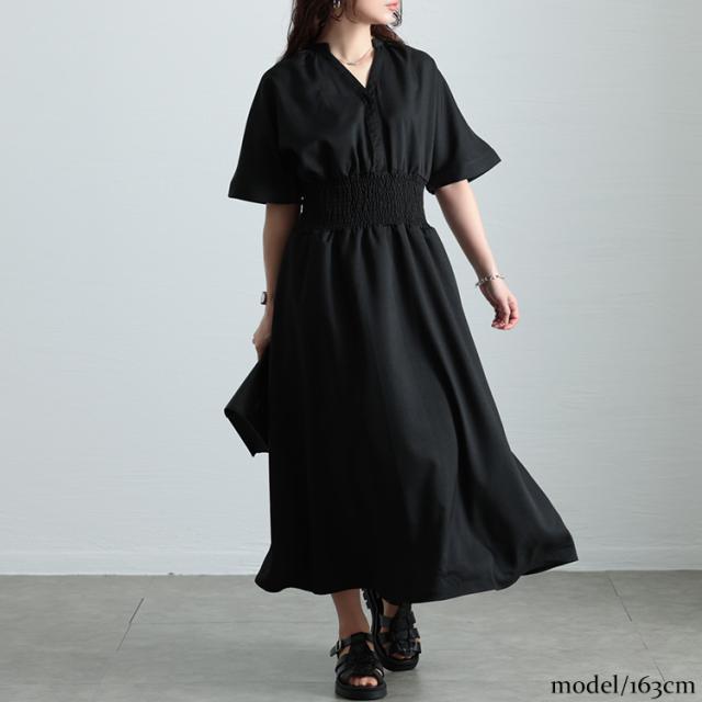 キーネックシャーリングワンピース