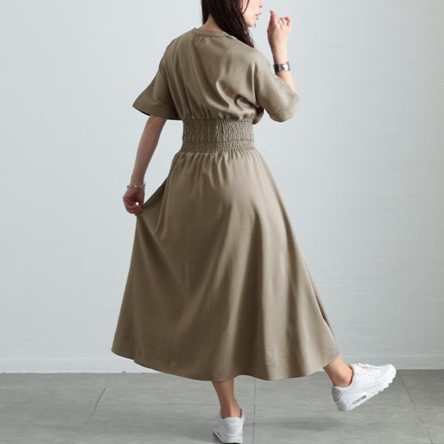 キーネックシャーリングワンピース