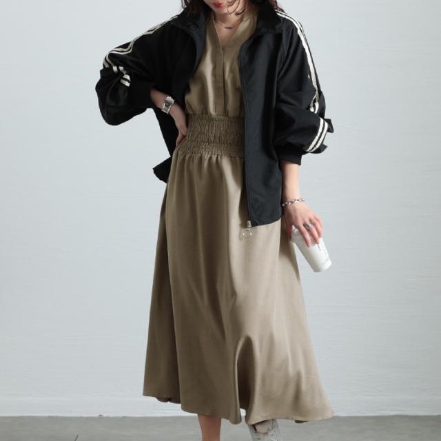 キーネックシャーリングワンピース