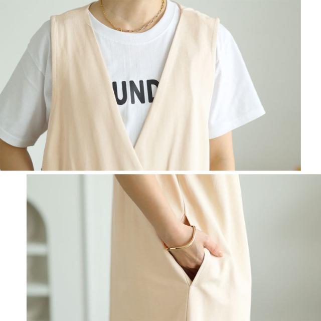 深Vネックダブルボタンロングベスト